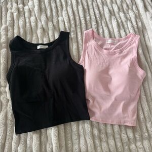 Primark Ribbed Tank Tops w/ Built-In Bra Black & Pink Bundle